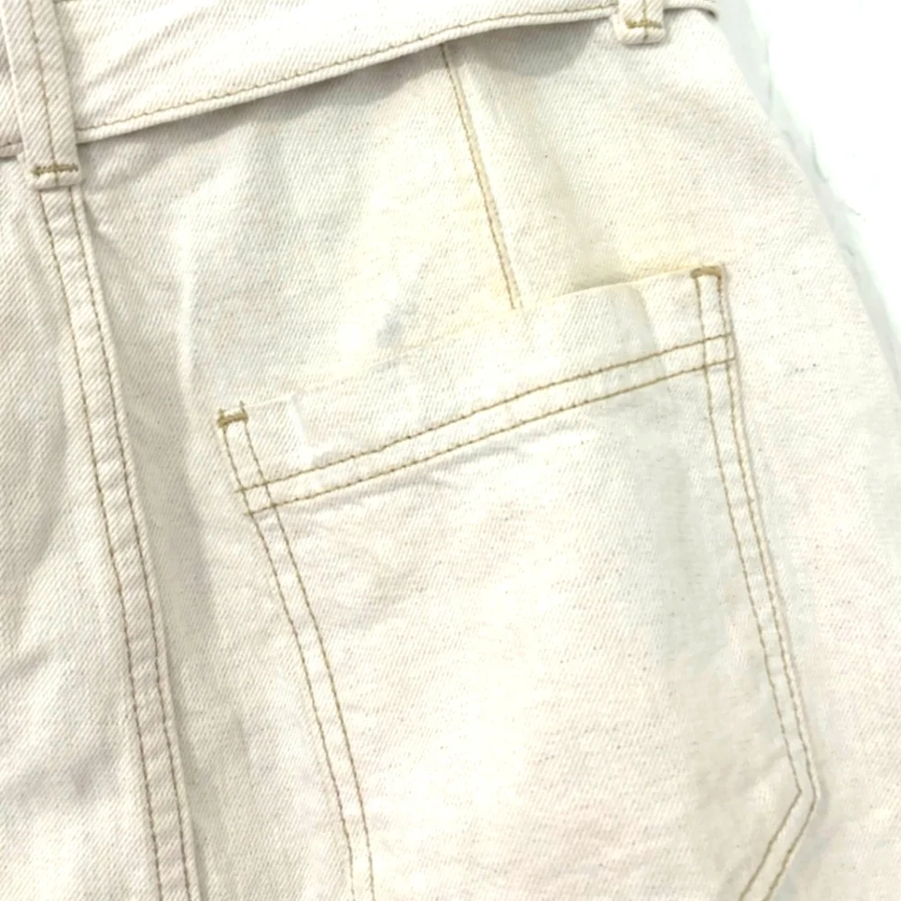 Free People Splendor in the Grass Paper Bag Waist Denim MiniSkirt Cream Sz 2 NEW - Picture 8 of 15